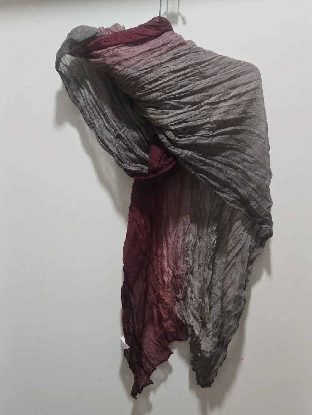 Crinkled Ombre Wrap Scarf - Gray and Wine